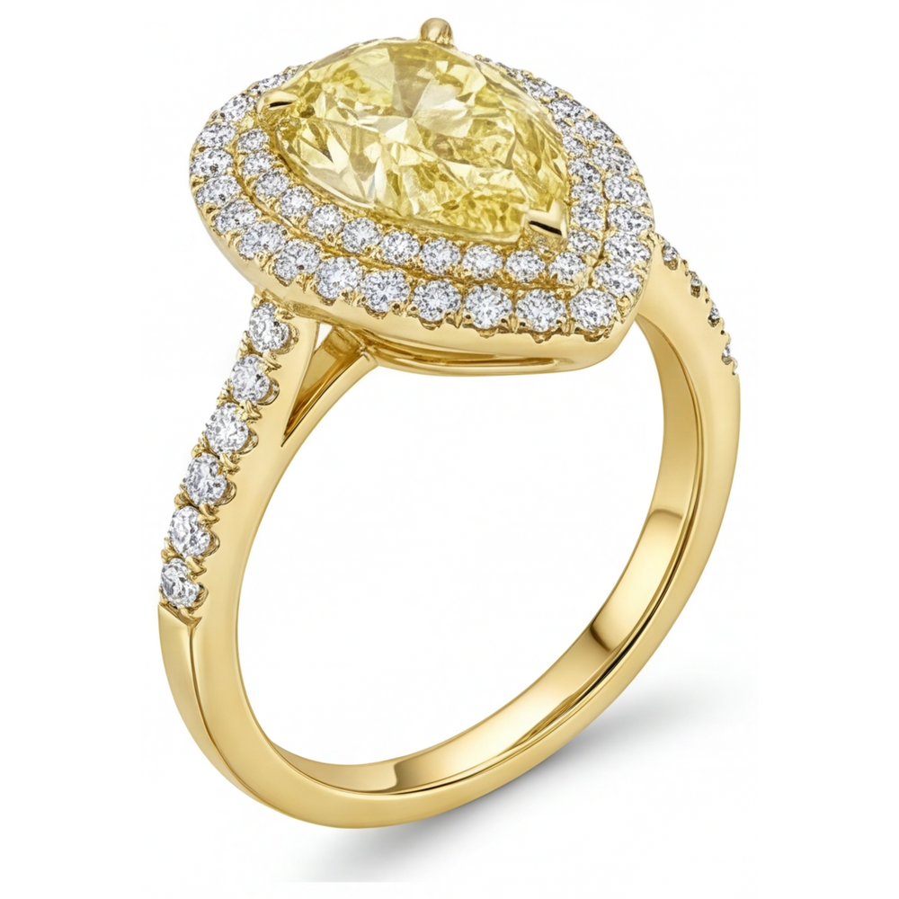 Taille Poire Diamant Jaune Canari bague en Or Jaune 14 Carats – vue de profil