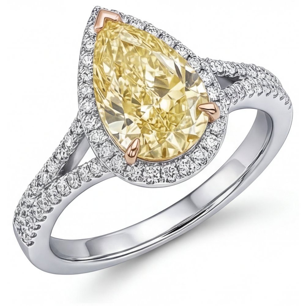 Artisanal Bague de Fiançailles Halo 2 carats – vue de côté