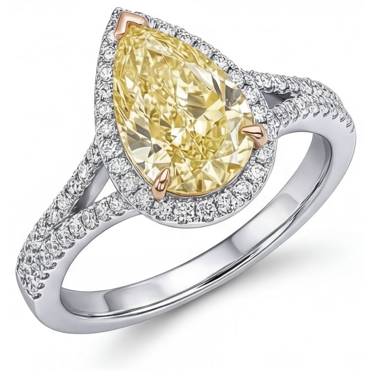 Artisanal Bague de Fiançailles Halo 2 carats – vue de côté
