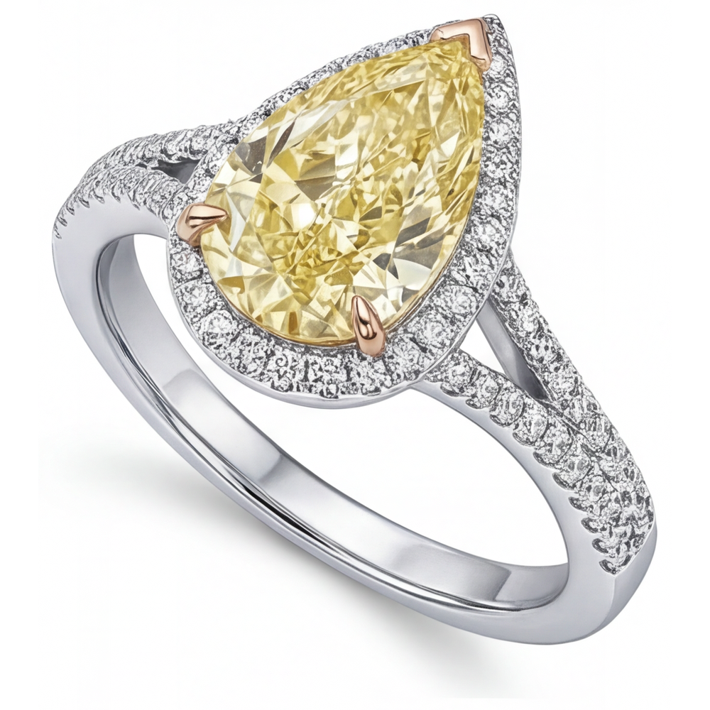 Diamant Jaune Canari Bague de Fiançailles Halo – vue d'angle