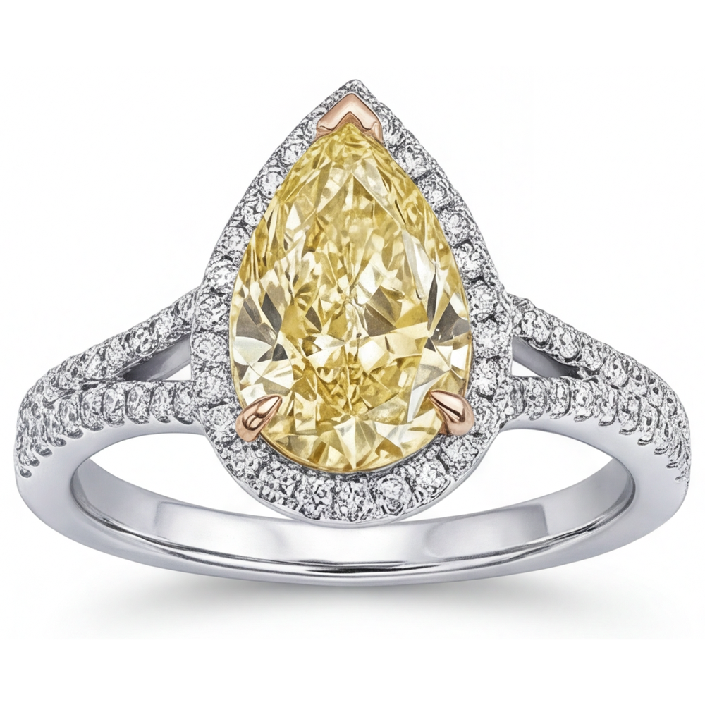 Diamant Jaune Canari Bague de Fiançailles Halo – vue de profil