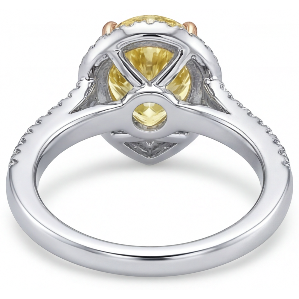 Bague de Fiançailles Halo Or Bicolore 14 Carats avec Diamant Jaune Canari – vue de dessus