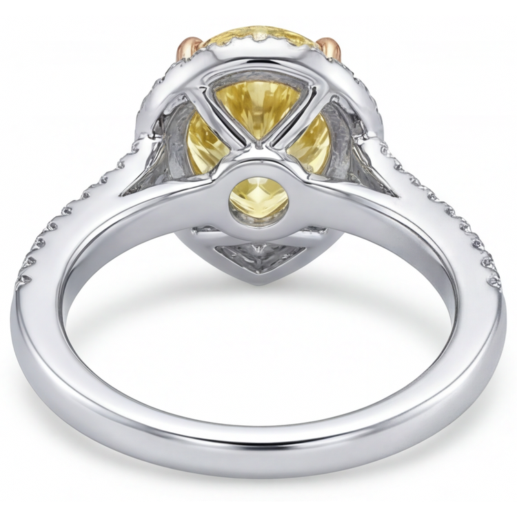 Bague de Fiançailles Halo Or Bicolore 14 Carats avec Diamant Jaune Canari – vue de dessus