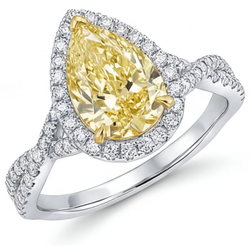 Fait à la main Pureté VVS Diamant Jaune Canari Bague Halo – 1,50
