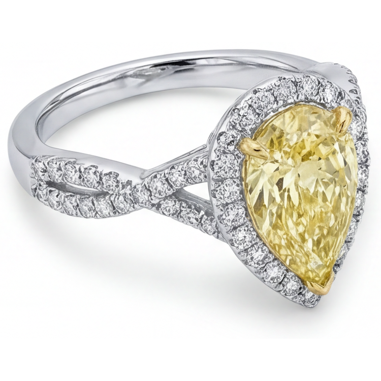 Diamant Jaune Canari Bague Halo 1,50 carats Or 14K Bicolore – vue de profil