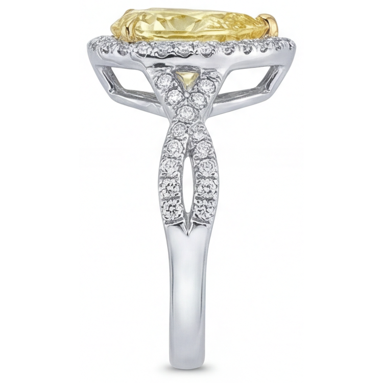 Bague Halo Or 14K Bicolore avec Diamant Jaune Canari – vue de dessus