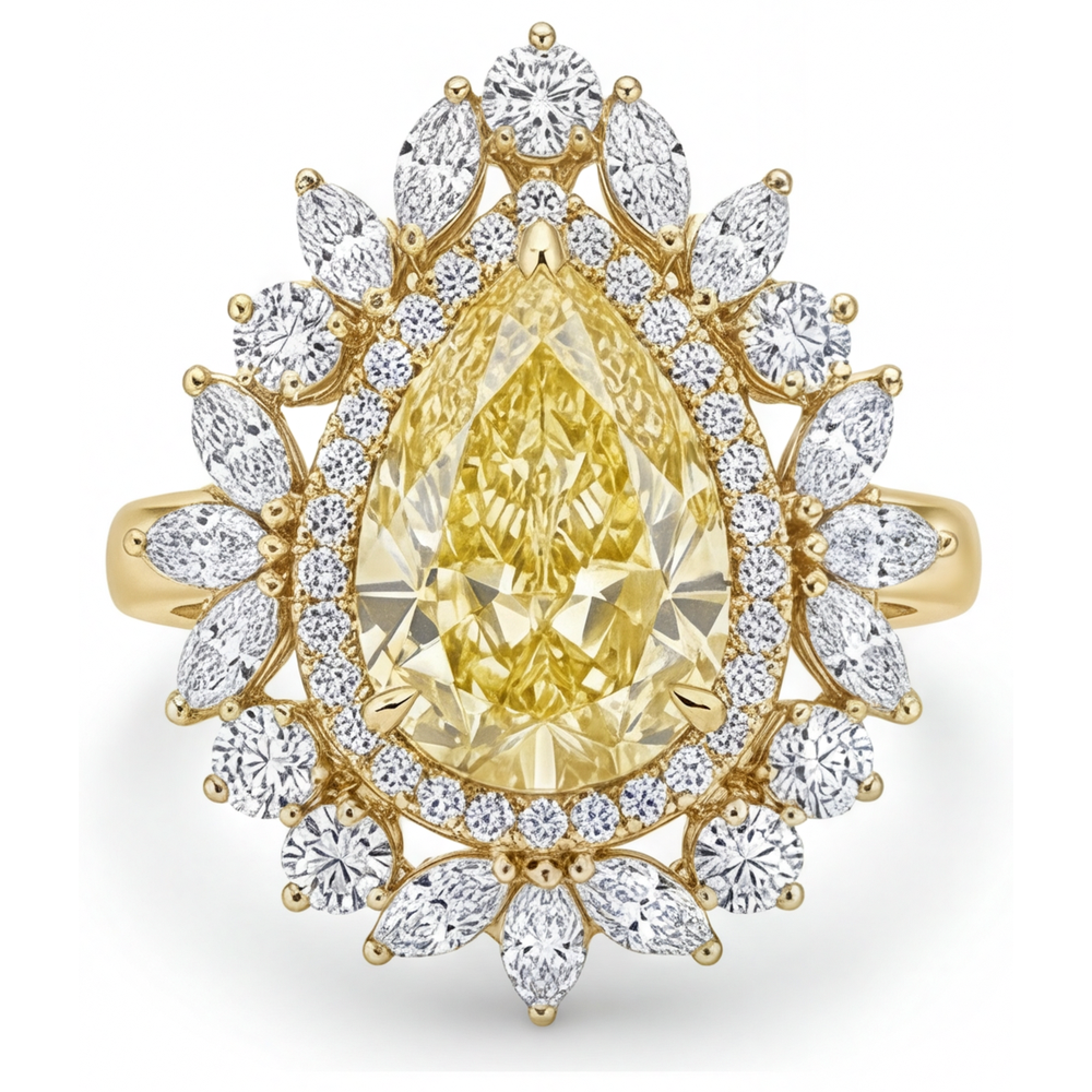 Diamant Jaune Canari Bague Halo – vue de face