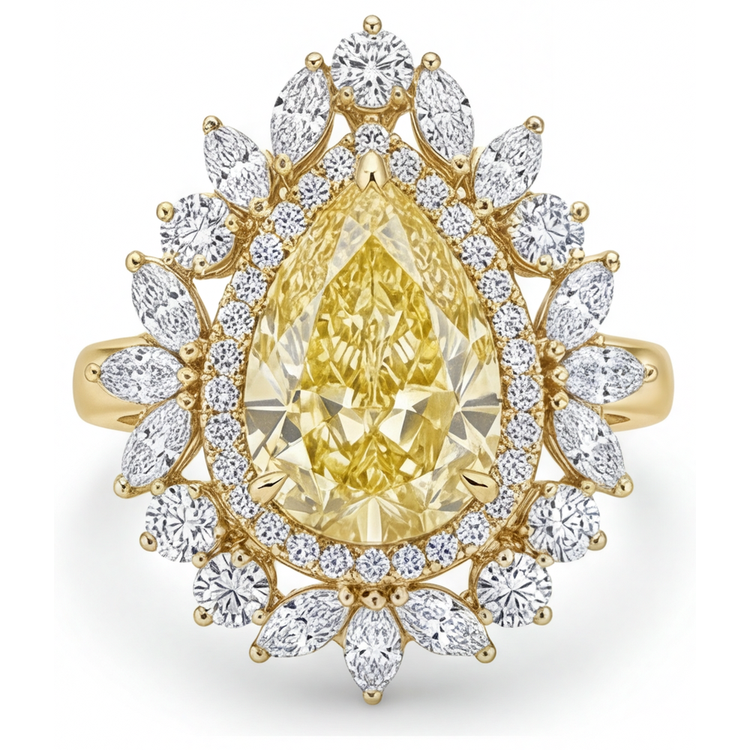 Diamant Jaune Canari Bague Halo – vue de face