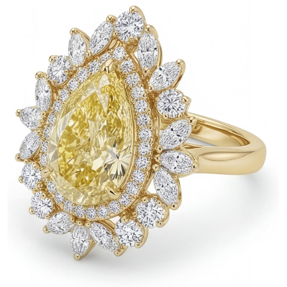 Diamant Jaune Canari Bague Halo 2,50 carats Or 14K Jaune – vue de côté