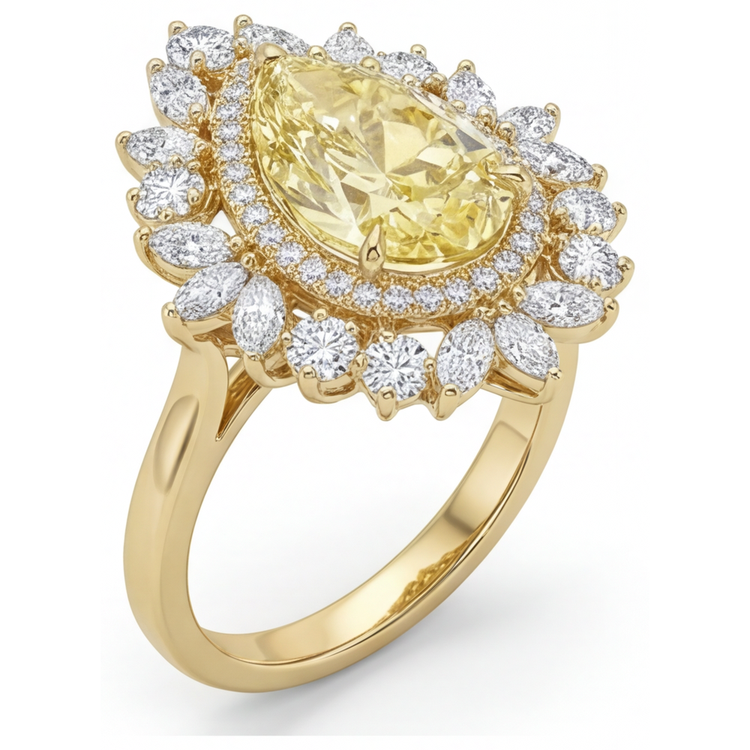 Goutte Diamant Jaune Canari bague en Or 14K Jaune – vue de profil