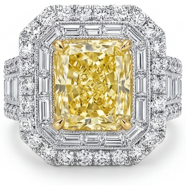 Diamant Jaune Canari Bague Halo 2-carats Or 14K Bicolore – vue principale