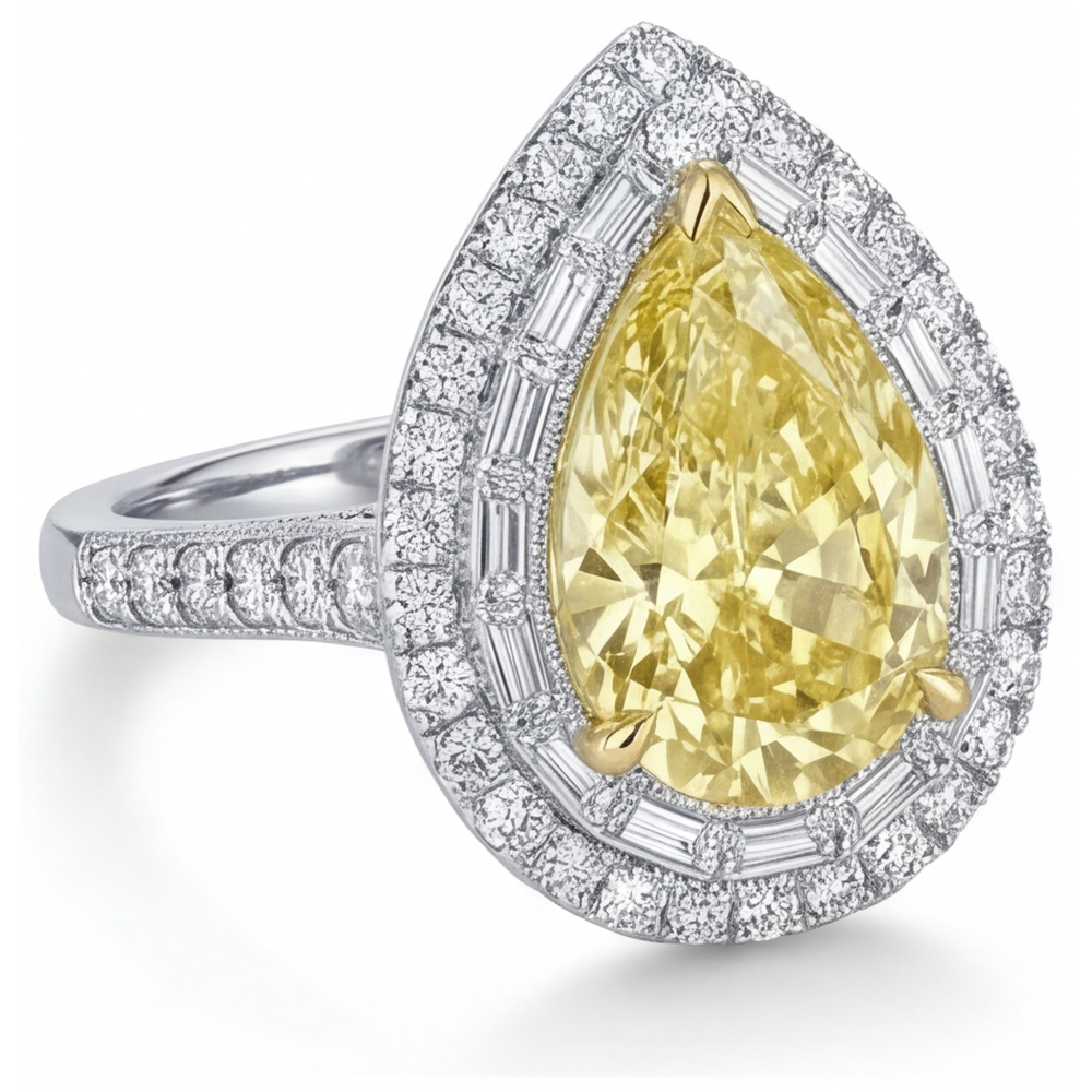 Bague Halo Or 14K Bicolore avec Diamant Jaune Canari – vue d'angle