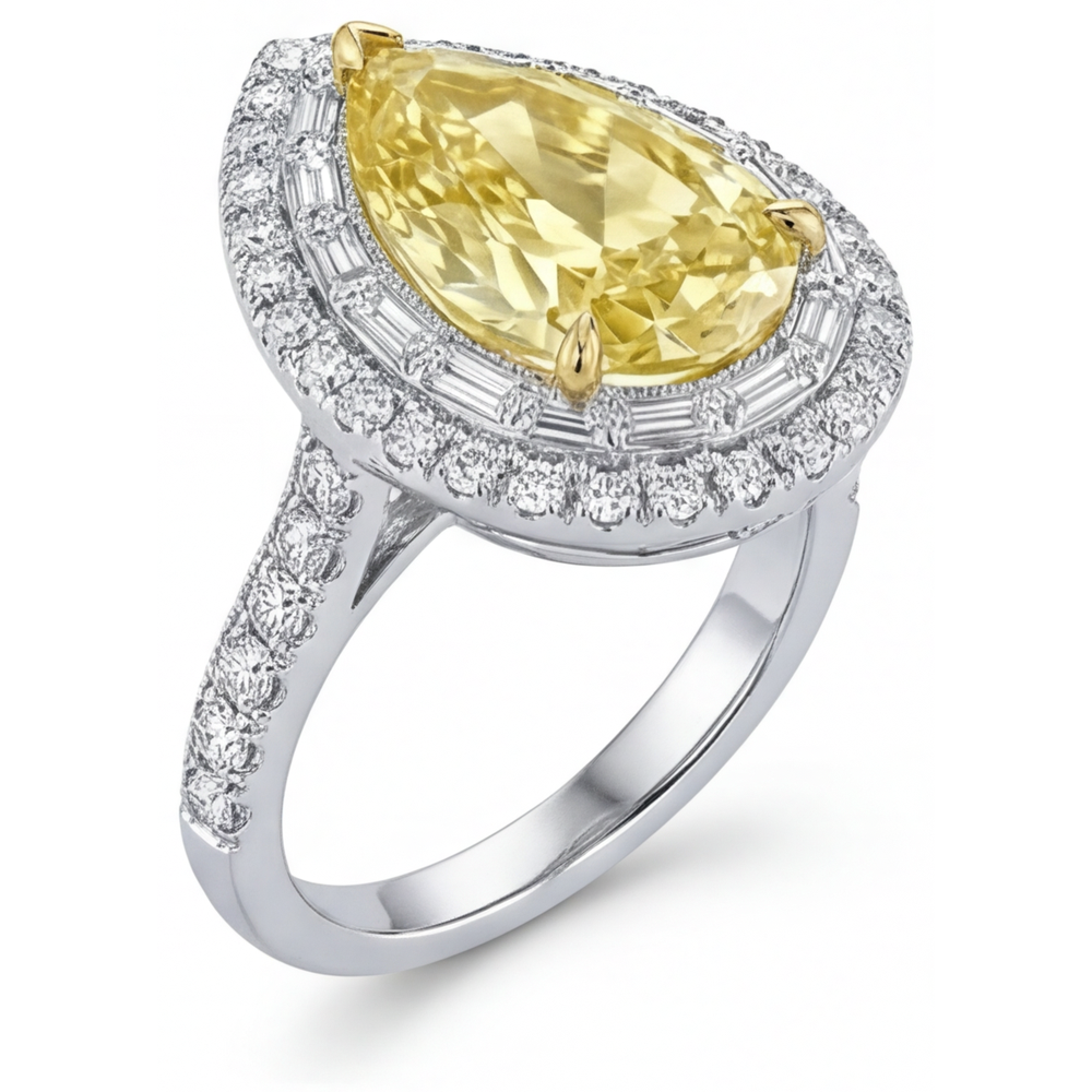 Goutte Diamant Jaune Canari bague en Or 14K Bicolore – vue de profil
