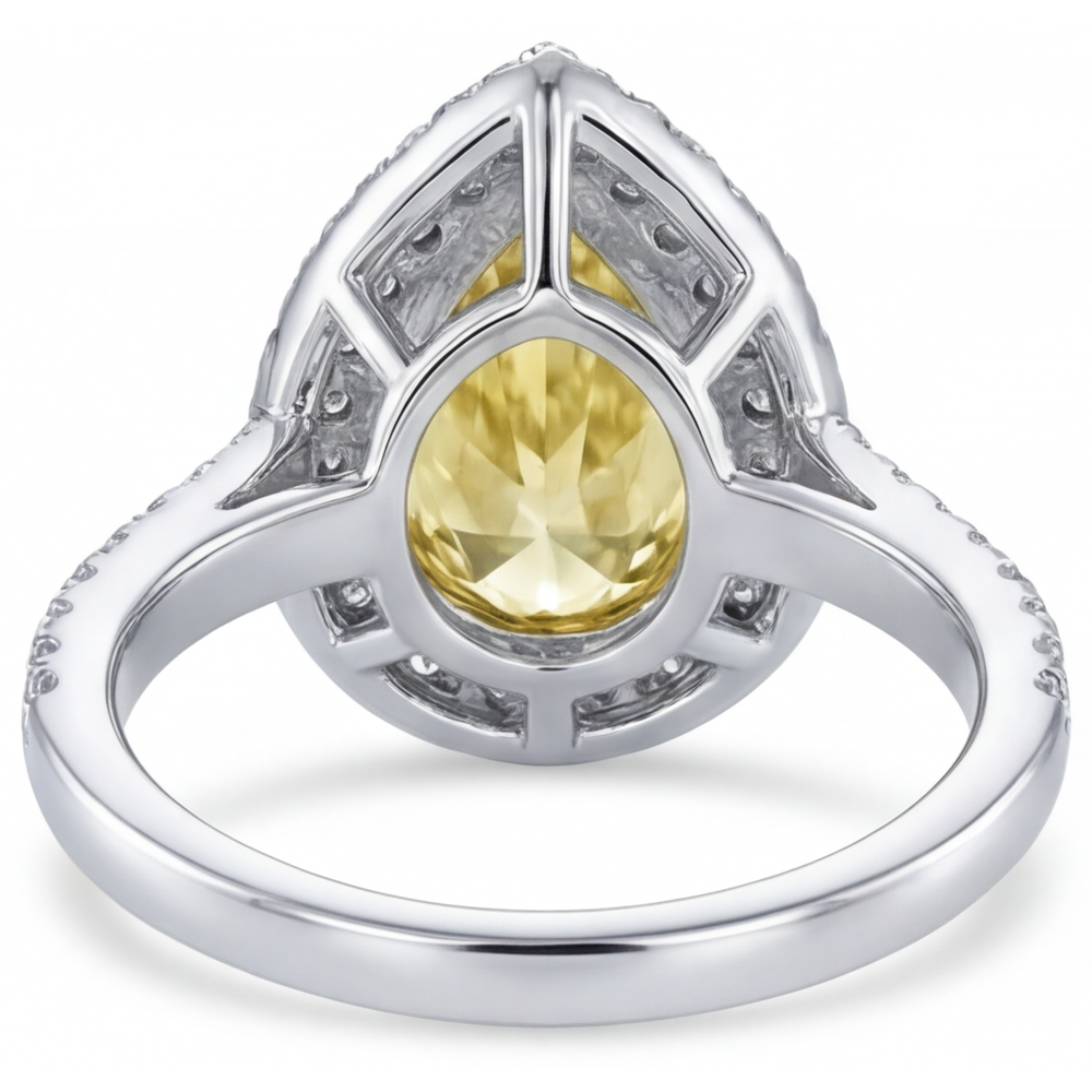 Diamant Jaune Canari Goutte Bague Halo en Or 14K Bicolore – vue de dessus