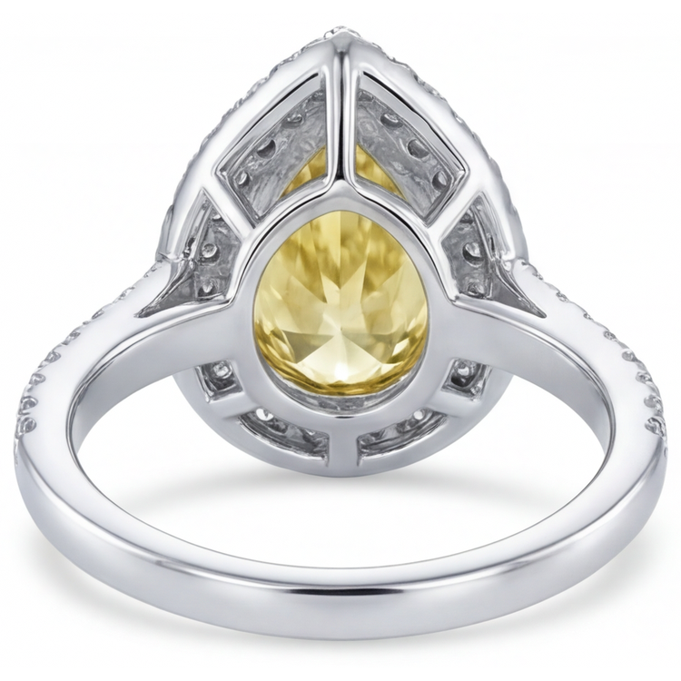 Diamant Jaune Canari Goutte Bague Halo en Or 14K Bicolore – vue de dessus
