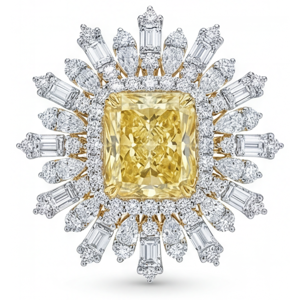 Diamant Jaune Canari Bague Halo 4-carats Or 14K Bicolore – vue principale