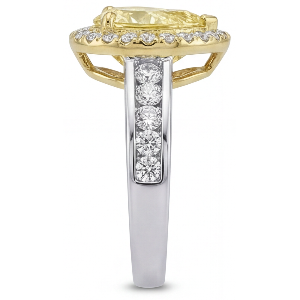 Taille Poire Diamant Jaune Canari bague en Or Deux Tons 14 Carats – vue de dessus
