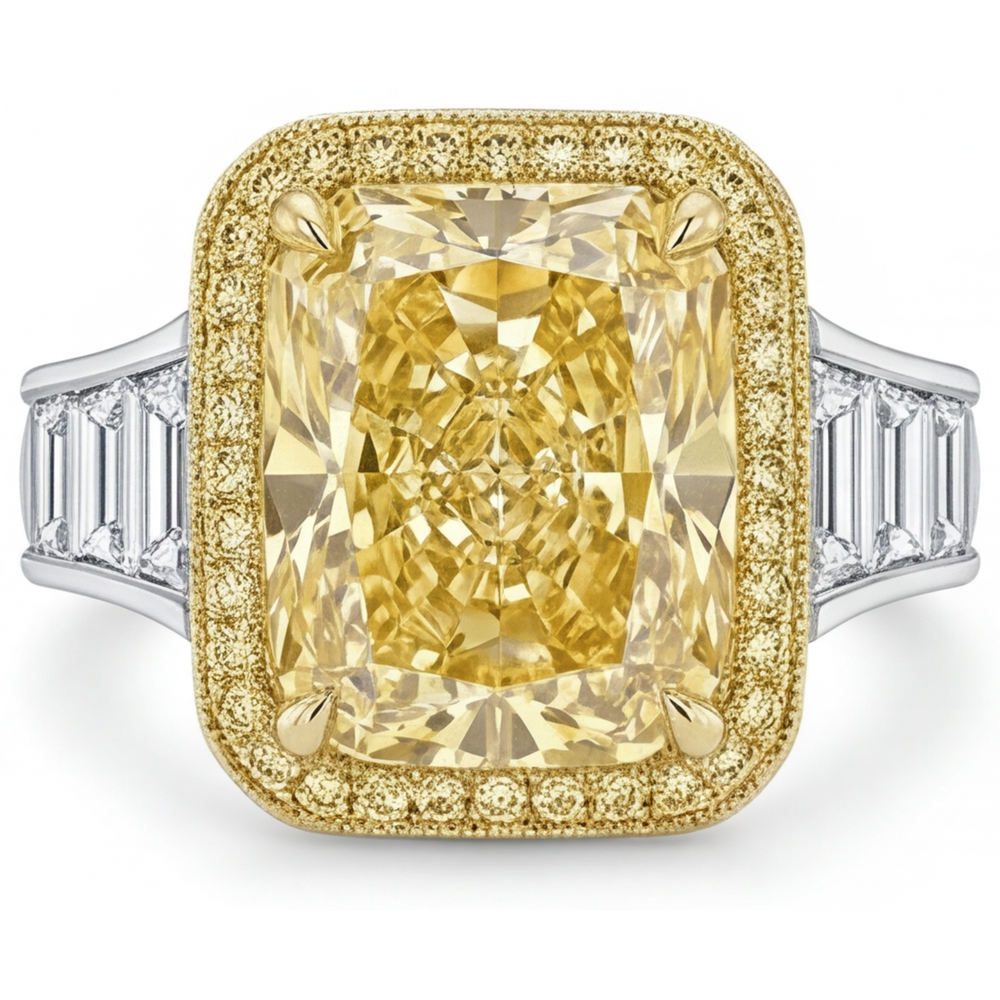 Taille Radiant Diamant Jaune Canari bague en Or 14K Bicolore – vue principale