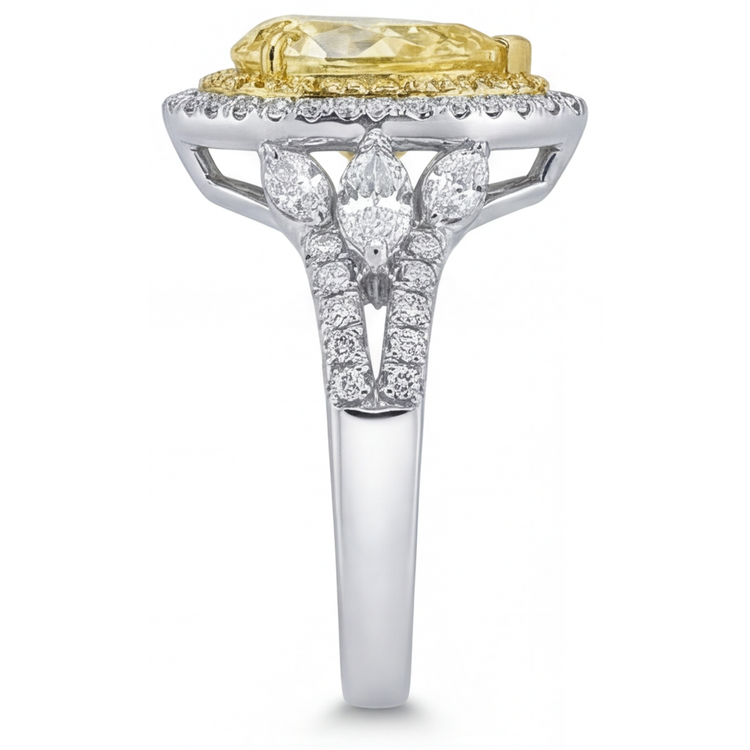 Diamant Jaune Canari Taille Poire Bague Sertie Halo en Or 14K Bicolore – vue de dessus
