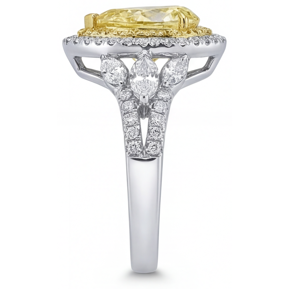 Diamant Jaune Canari Bague Sertie Halo – vue arrière