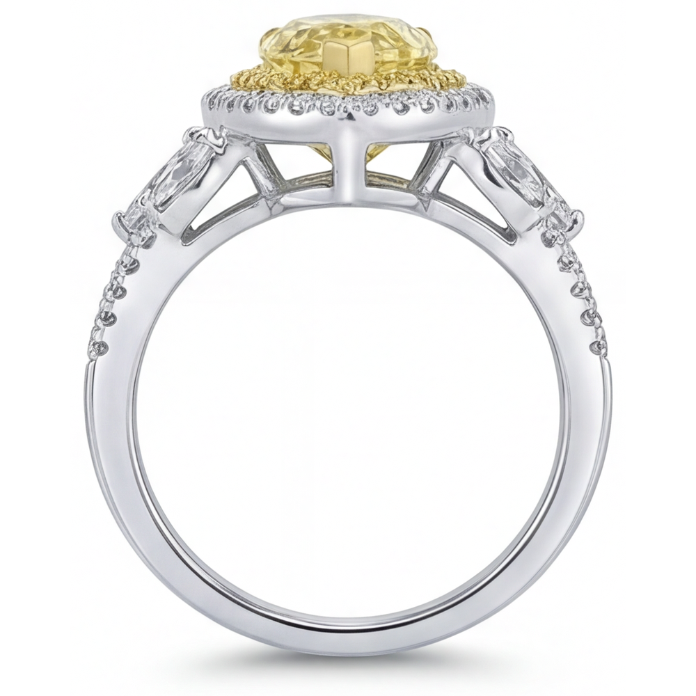Diamant Jaune Canari Taille Poire Bague Sertie Halo en Or 14K Bicolore – vue détaillée
