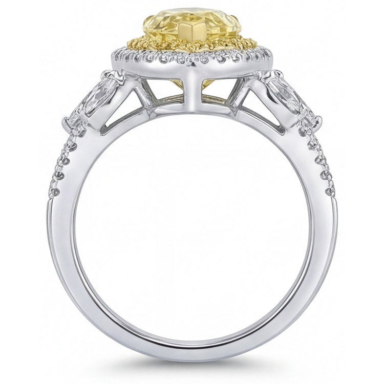 Diamant Jaune Canari Taille Poire Bague Sertie Halo en Or 14K Bicolore – vue détaillée