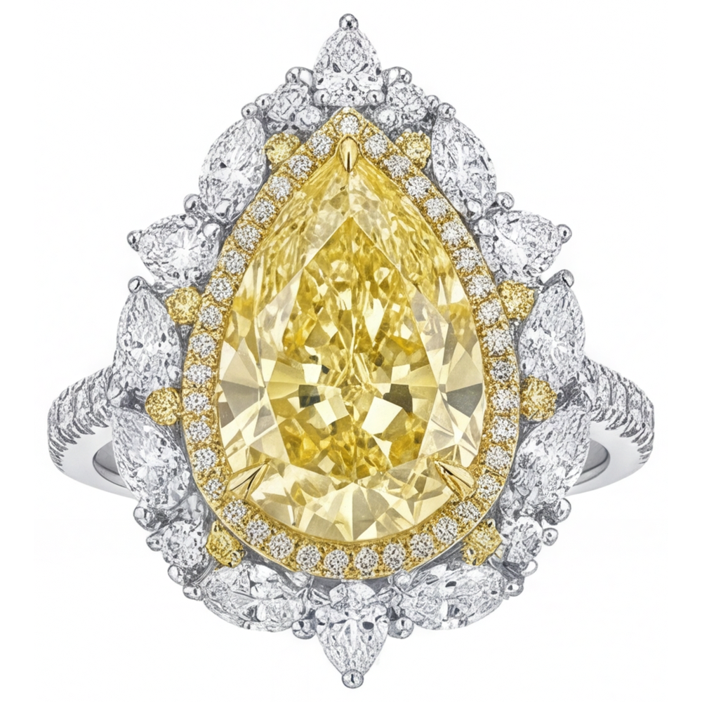 Diamant Jaune Canari Bague Sertie Halo – vue principale