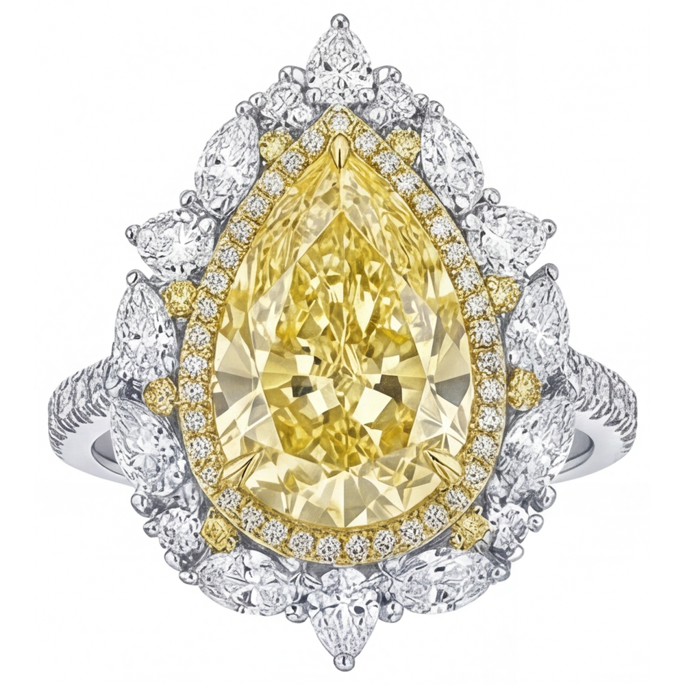 Goutte Diamant Jaune Canari bague en Or Deux Tons 14 Carats – vue de face