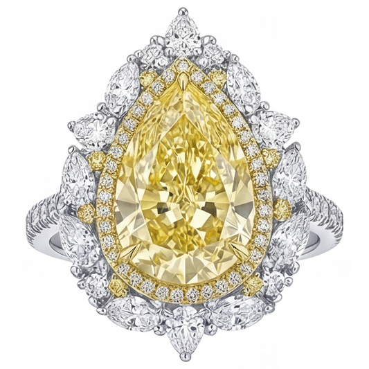 Goutte Diamant Jaune Canari bague en Or Deux Tons 14 Carats – vue de face