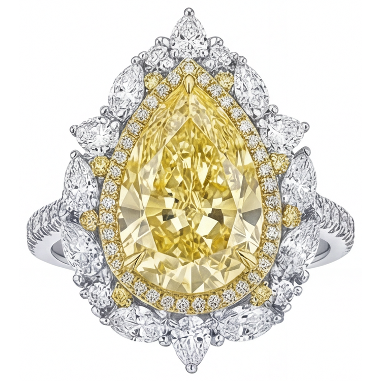 Goutte Diamant Jaune Canari bague en Or Deux Tons 14 Carats – vue de face