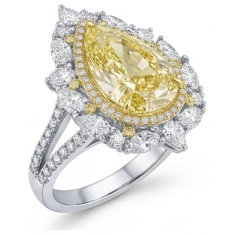 Goutte Diamant Jaune Canari bague en Or Deux Tons 14 Carats – vue de côté