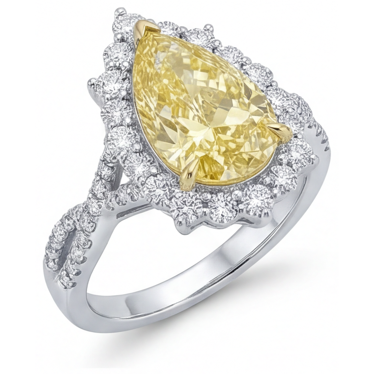 Confectionné main Diamant Jaune Canari Bague Sertie Halo 3,75 carats – vue de côté