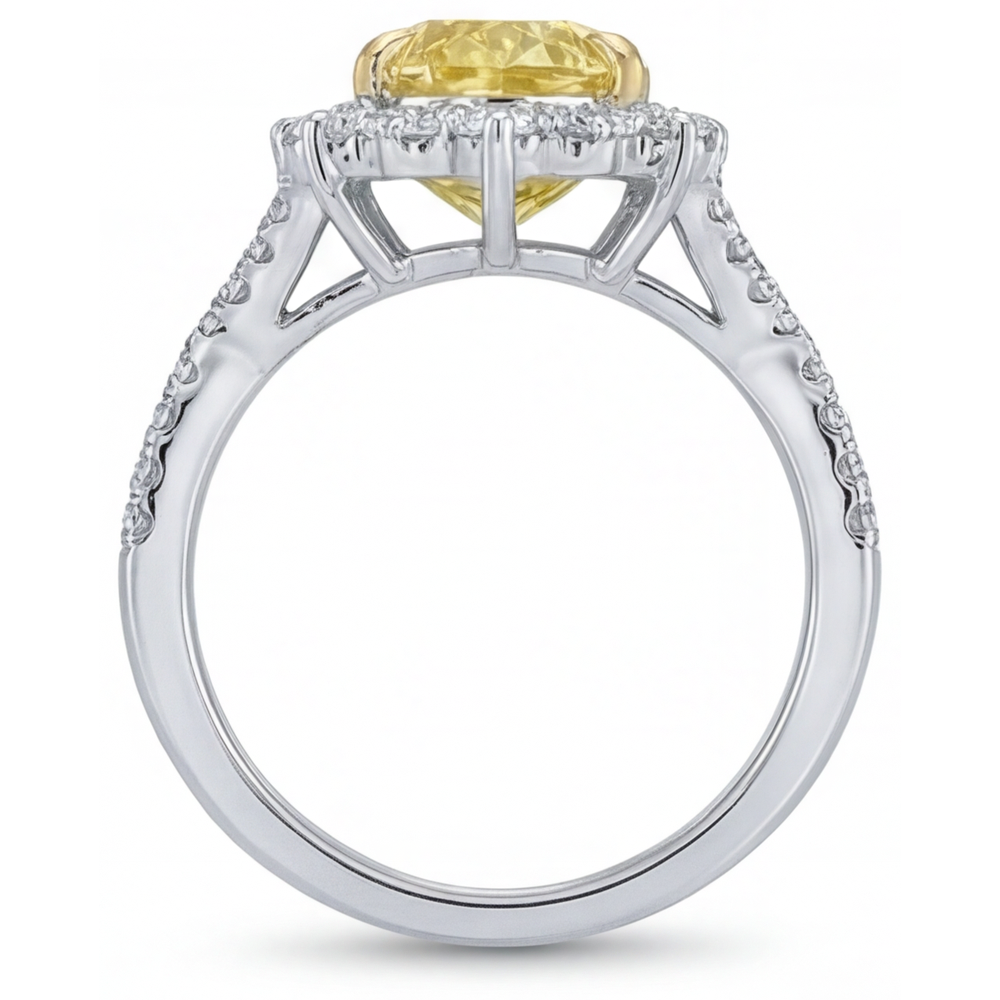 Diamant Jaune Canari Bague Sertie Halo 3,75 carats Or 14K Bicolore – vue de profil