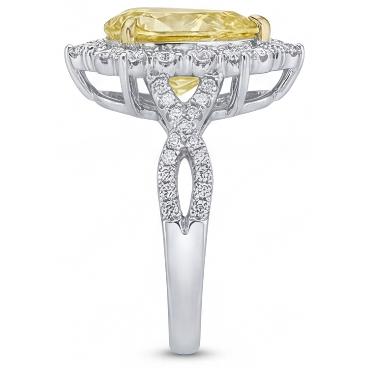 Taille Poire Diamant Jaune Canari bague en Or 14K Bicolore – vue de dessus