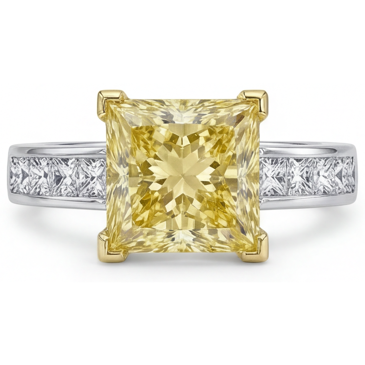 Princesse Diamant Jaune Canari bague en Or Deux Tons 14 Carats – vue de face