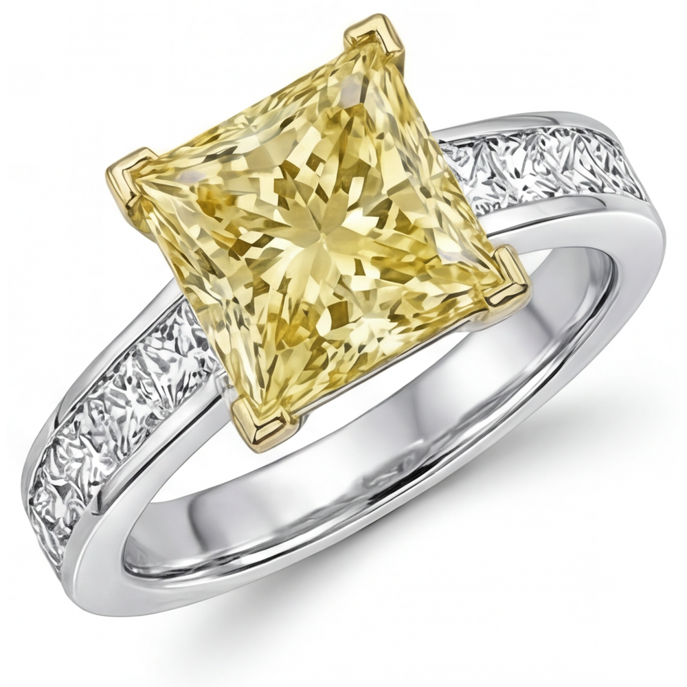 Diamant Jaune Canari Bague Sertie Halo – vue d'angle
