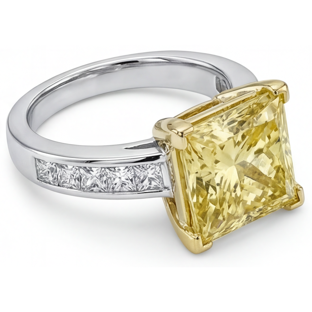 Princesse Diamant Jaune Canari bague en Or Deux Tons 14 Carats – vue de profil