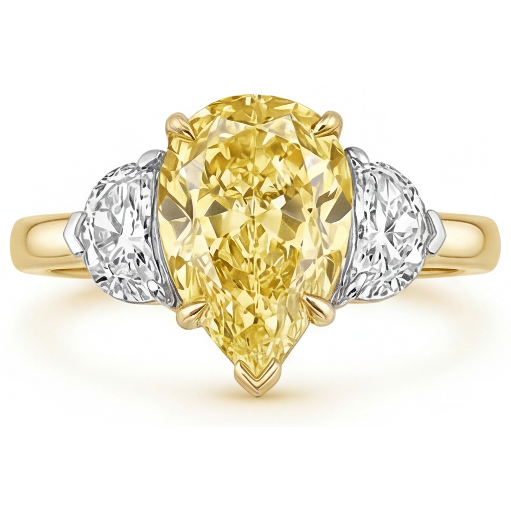 Goutte Diamant Jaune Canari bague en Or Bicolore 14 Carats – vue d'angle