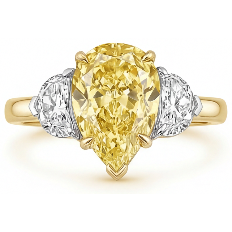 Goutte Diamant Jaune Canari bague en Or Bicolore 14 Carats – vue d'angle