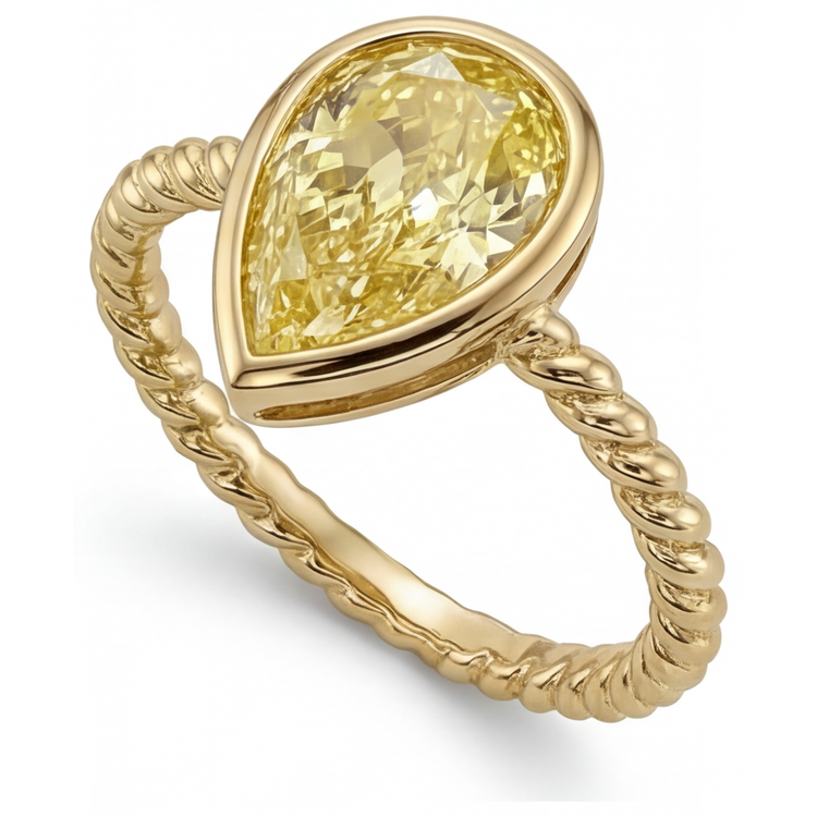 Diamant Jaune Canari Bague Statement 2,25-carats Or Jaune 14 Carats – vue de côté