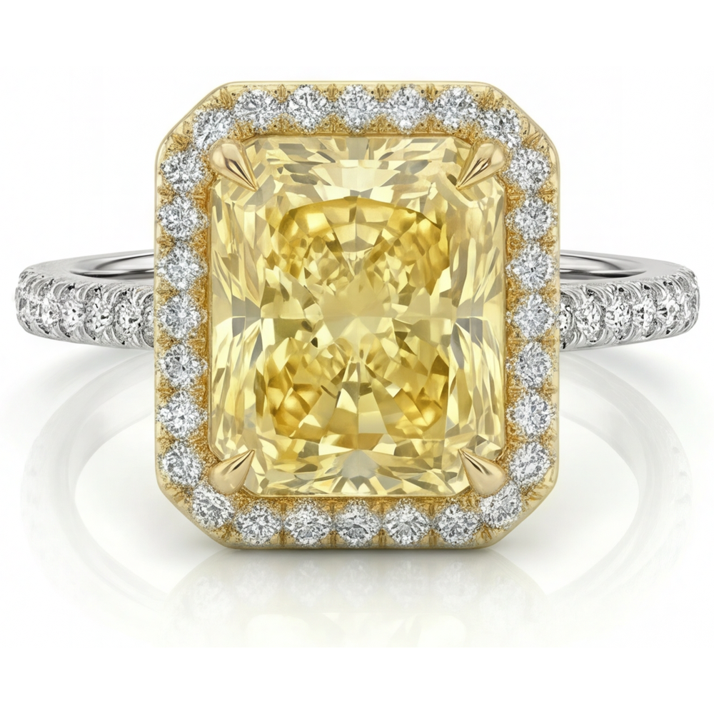 Radiant Diamant Jaune Canari bague en Or 14K Bicolore – vue principale