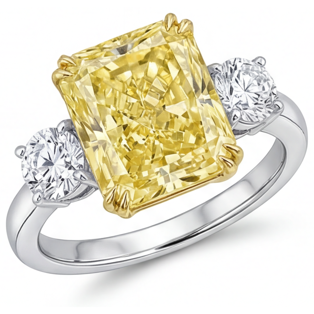 Taille Ronde Diamant Jaune Canari bague en Or Bicolore 14 Carats – vue principale