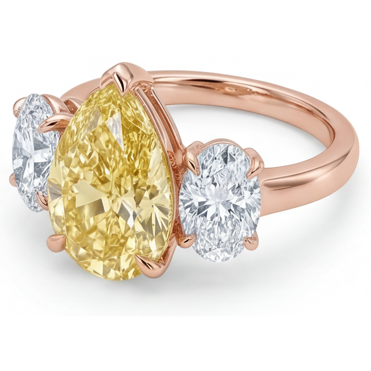 Brillant Diamant Jaune Canari Bague Trilogie 2 carats – vue d'angle