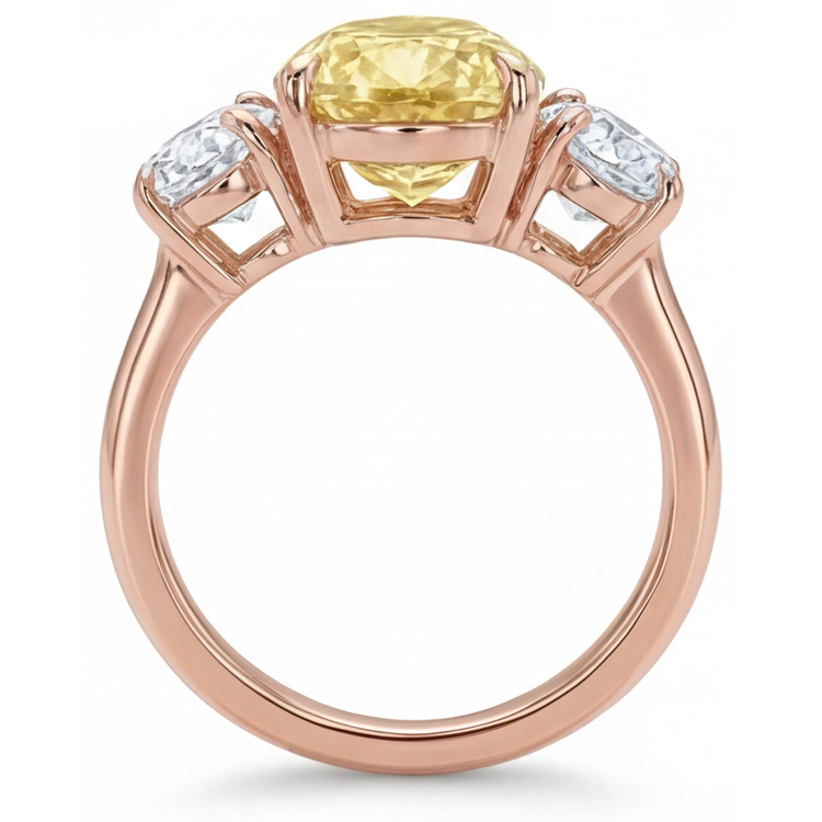 Goutte Diamant Jaune Canari bague en Or Rose 14 Carats – vue de dessus