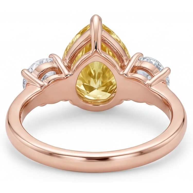 Diamant Jaune Canari Bague Trilogie 2-carats Or Rose 14 Carats – vue détaillée
