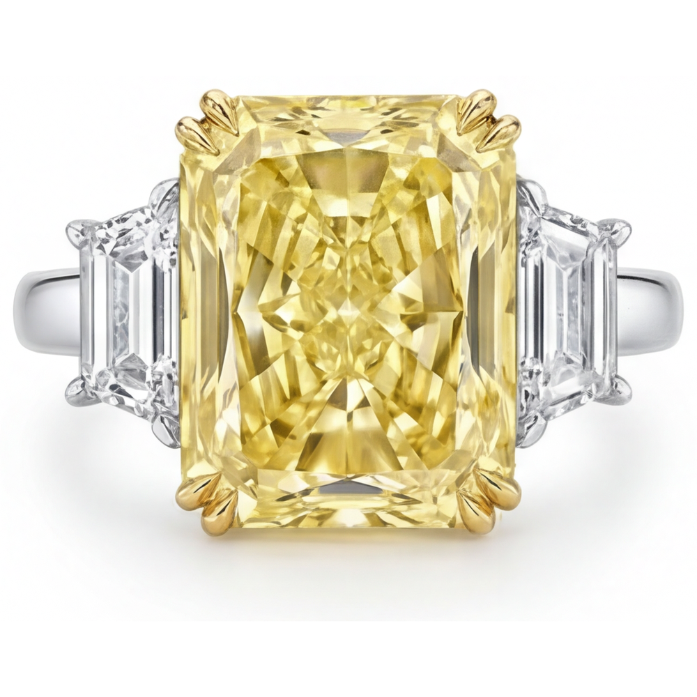 Diamant Jaune Canari Bague Trois Pierres – vue principale