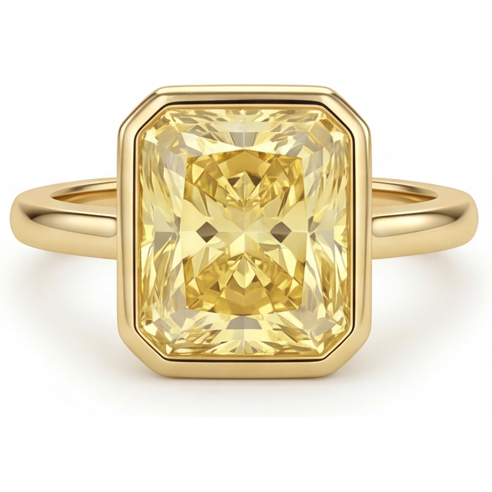 Taille Radiant Diamant Jaune Canari bague en Or Jaune 14 Carats – vue principale