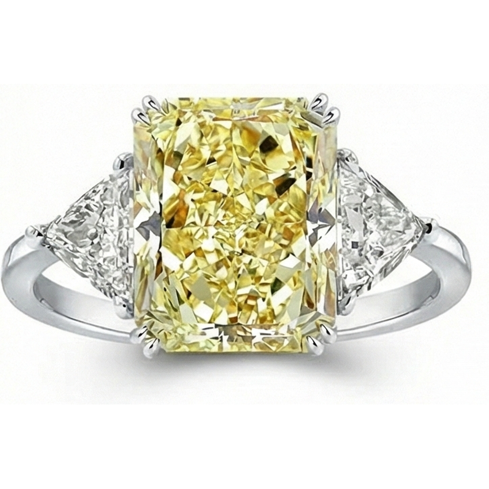 Diamant Jaune Canari Trilogie 4 carats Or 14K Blanc – vue de face