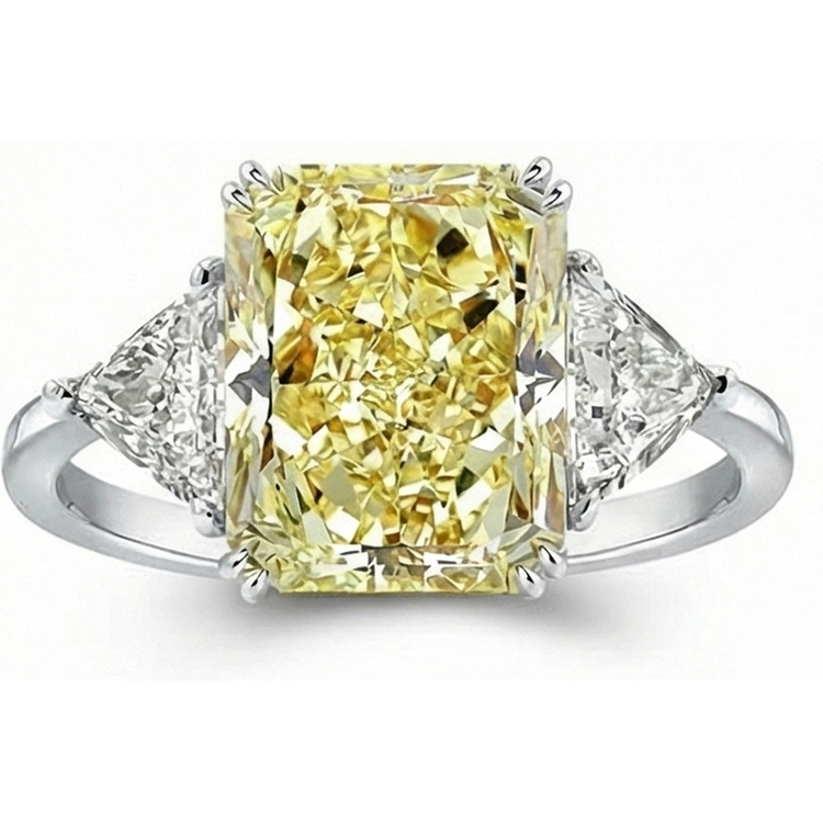 Diamant Jaune Canari Trilogie 4 carats Or 14K Blanc – vue de face
