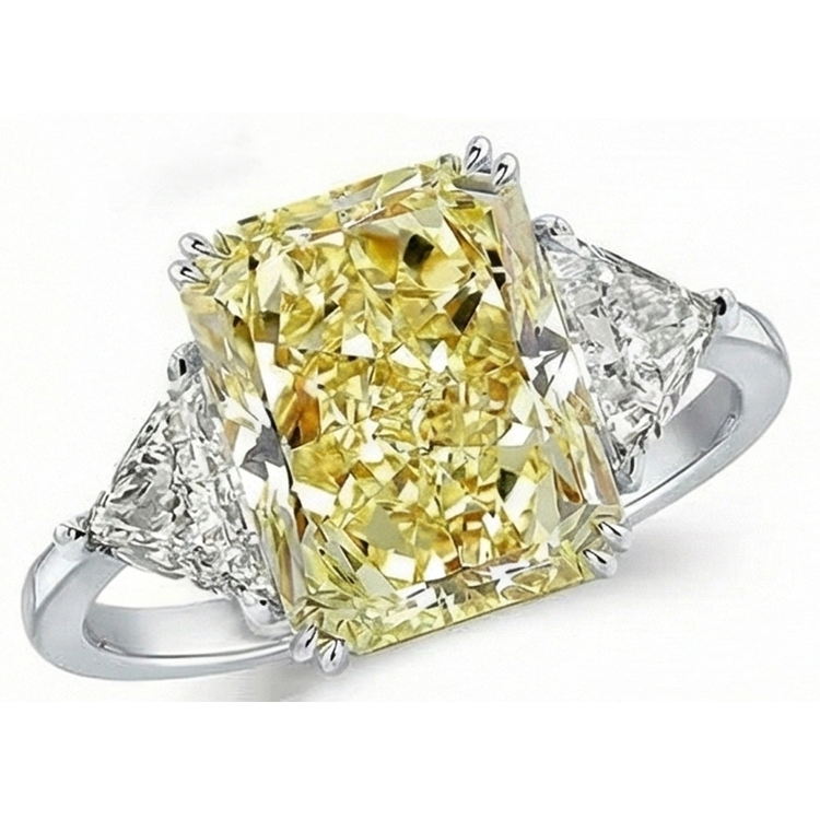 Diamant Jaune Canari Trilogie 4 carats Or 14K Blanc – vue de côté